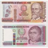 Peru (2) 5 Million Intis REPLACEMENT issue dated 16th January 1991, serial Z004286A (Pick150)