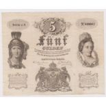 Austria 5 Gulden dated 1st January 1847, portraits of Atlas, Minerva & Austria, series cA No. 499047