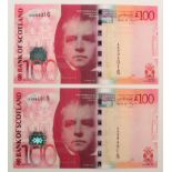 Scotland, Bank of Scotland 100 Pounds (2) dated 19th January 2009, Kessock Bridge, a consecutively