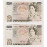 Somerset 50 Pounds (2) issued 1981, a consecutively numbered pair of FIRST RUN notes, serial A01
