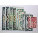 China (10), 10 Cents (2) issued 1939 a consecutively numbered pair, 1 Yuan (2) dated 1949 a