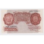 Peppiatt 10 Shillings issued 1948, the rarer post war issue WITHOUT security thread, serial 53O