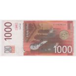 Yugoslavia 1000 Dinara dated 2001, rarer REPLACEMENT note 'ZA' prefix, serial ZA 0829184 (