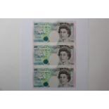 Debden set C108, First Sheetlet issued 1993, 5 Pounds signed Kentfield a sheet of 3 uncut notes with