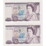 Somerset 20 Pounds (2) issued 1981, FIRST SERIES notes, serial E42 222163 & E42 222169 (B350,