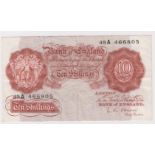 O'Brien 10 Shillings issued 1955, rare REPLACEMENT note, serial 49A 466805 (B272, Pick368c) tiny