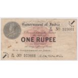 India 1 Rupee dated 1917, portrait King George V at top left, signed McWatters, serial P/78