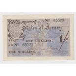 Jersey 1 Shilling issued 1941 - 1942, German Occupation issue during WW2, serial number 65529 (TBB