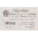 Peppiatt 20 Pounds dated 16th December 1939, serial 57/M 57949 (B243, Pick337a) small split at