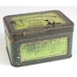 Money box, the London Magazine Savings Bank, square tin box with hinged lid, no key required,