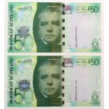 Scotland, Bank of Scotland 50 Pounds (2) dated 17th September 2007, signed Stevenson & Matthew,