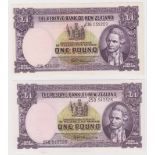 New Zealand 1 Pound (2) issued 1960 - 1967, signed Fleming, serial 250 343326 & 236 039209 (TBB