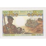 Mali 500 Francs issued 1973 - 1984, serial N.14 033776212 (TBB B202d, Pick12d) light dents in