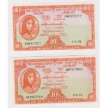 Ireland Republic 10 Shillings (2) dated 6th June 1968, both last date and prefix of issue '89P',