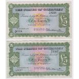 Guernsey 5 Pounds (2) dated 1st December 1956, signed Guillemette, serial 2/M 0219 and 1/O 1007 (TBB