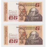 Ireland Republic 5 Pounds (2) dated 26th October 1976, a consecutively numbered pair, serial FIA