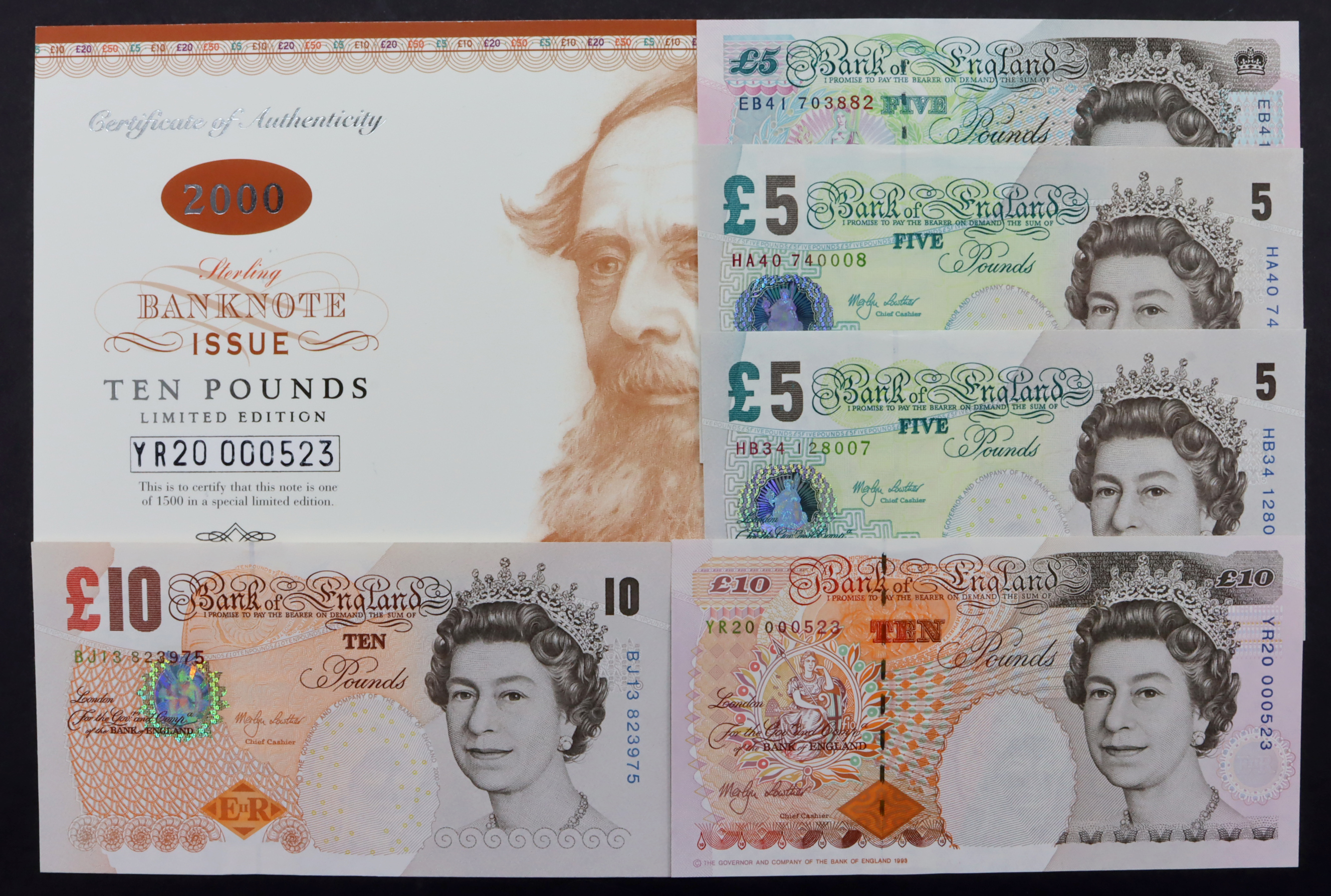 Lowther (5), a good group of Uncirculated notes, 10 Pounds issued 2000, special prefix from