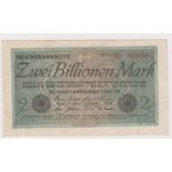 Germany 2 Billion Billionen Mark dated 5th November 1923, serial no. 009007 (Pick135) light