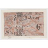Jersey 6 Pence issued 1941 - 1942, German Occupation issue during WW2, serial number 542537 (TBB