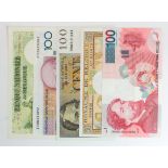 Belgium (5), 50 Francs dated 1956, 100 Francs dated 1953, 100 Francs issued 1995 - 2001, 100