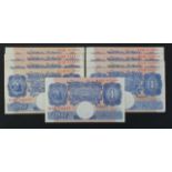 Peppiatt 1 Pound (9) issued 1940, blue WW2 emergency issue (B249, Pick367a) mixed grades good Fine