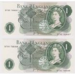 ERROR Page 1 Pound (2) issued 1970, scarce consecutively numbered pair of mismatched serial numbers,