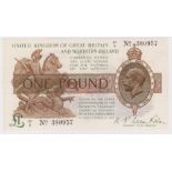 Warren Fisher 1 Pound issued 1927, FIRST SERIES 'S1' prefix, serial S1/5 380957, Great Britain &