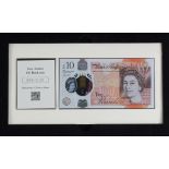 Cleland 10 Pounds issued 2017 serial CA01 010959, sealed in sleeve along with first class stamp,