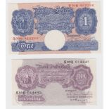 Peppiatt (2) 10 Shillings issued 1940, mauve WW2 emergency issue, serial S09D 014445 (B251, Pick366)