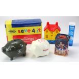 Money Boxes, Piggy Banks (6), Alliance & Leicester Piggy Bank in grey plastic without key, Britannia