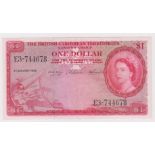 British Caribbean Territories 1 Dollar dated 2nd January 1958, portrait Queen Elizabeth II at right,