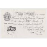 Peppiatt 5 Pounds dated 17th March 1947, serial L67 057723, London issue on thin paper, a