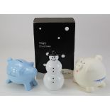 Scotland Money Boxes Piggy Banks (3), Dunfermline Building Society blue plastic piggy bank without