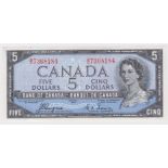 Canada 5 Dollars dated 1954, 'Devil's Face Hairdo', signed Coyne & Towers, serial B/C 7368184 (TBB