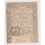 USA America Colonial, Hartford, Connecticut 20 Shillings dated 1st March 1784, serial No. 2570,
