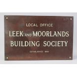 Leek and Moorlands Building Society Local Office heavy brass plaque, some light scuffs and
