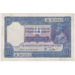 India 10 Rupees issued 1917 - 1930, King George V portrait, signed J.B. Taylor, serial J/65