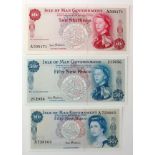 Isle of Man (3), 10 Shillings issued 1969, 50 Pence issued 1969 & 50 Pence issued 1972, all signed