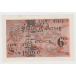 Jersey 6 Pence issued 1941 - 1942, German Occupation issue during WW2, serial number 47471 (TBB