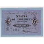 Guernsey 6 Pence dated 1st January 1942, German Occupation issue during WW2, printed on blue