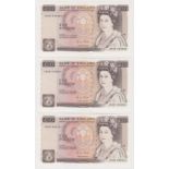 Gill 10 Pounds (3) issued 1988, pictorial series D, all LAST SERIES notes with 'JR' prefixes,