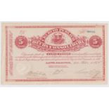 Dominican Republic 5 Pesos dated 1876, Bond of Consolidated Public Debt, serial 28513 (PickS161)