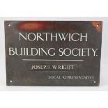 Northwich Building Society heavy brass sign showing Joseph Wright Local Represetative, some scuffs