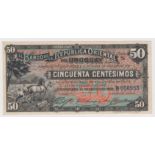 Uruguay 50 Centesimos dated 24th August 1896, serial B030953 (Pick2a) small corner crease