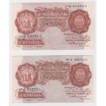 Peppiatt 10 Shillings (2) issued 1948, post war notes with security thread 57H 943823 & 47J