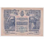 Austria 50 Kronen dated 2nd January 1902, series 1332 29249 (TBB B106a, Pick6) one horizontal and