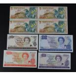 New Zealand (8), 10 Dollars issued 1981 - 1985 signed H.R. Hardie, 5 Dollars, 2 Dollars & 1 Dollar