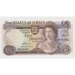 Jersey 5 Pounds issued 1976 - 1988, signed J. Clennett, serial DB932851 (TBB B112a, Pick12a)