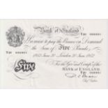 Beale 5 Pounds dated 30th June 1952, last year for this signature, serial Y20 006901 (B270, Pick344)