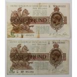 Warren Fisher 1 Pounds (2) issued 1923, serial E1/88 997383 & L1/64 693121, No. with dot (T31,